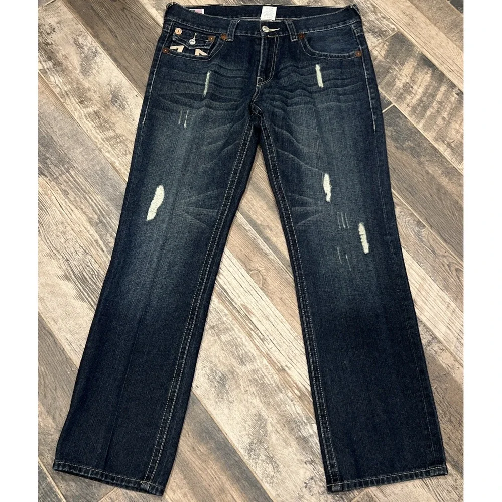 True Religion Billy Jeans Made in USA Triple Stitch Flap Pocket Distressed 38x34